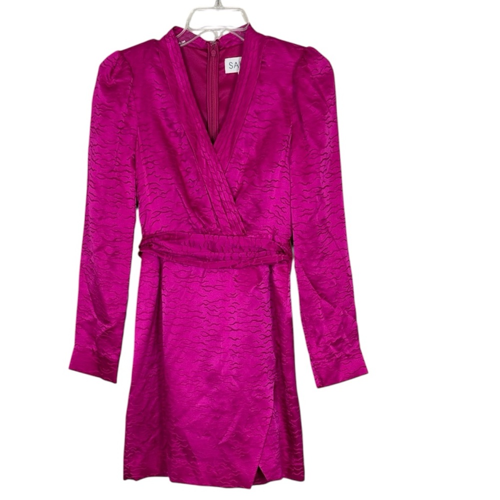 Saloni Fuchsia Faux Wrap Dress Silk Sz 0 Belt